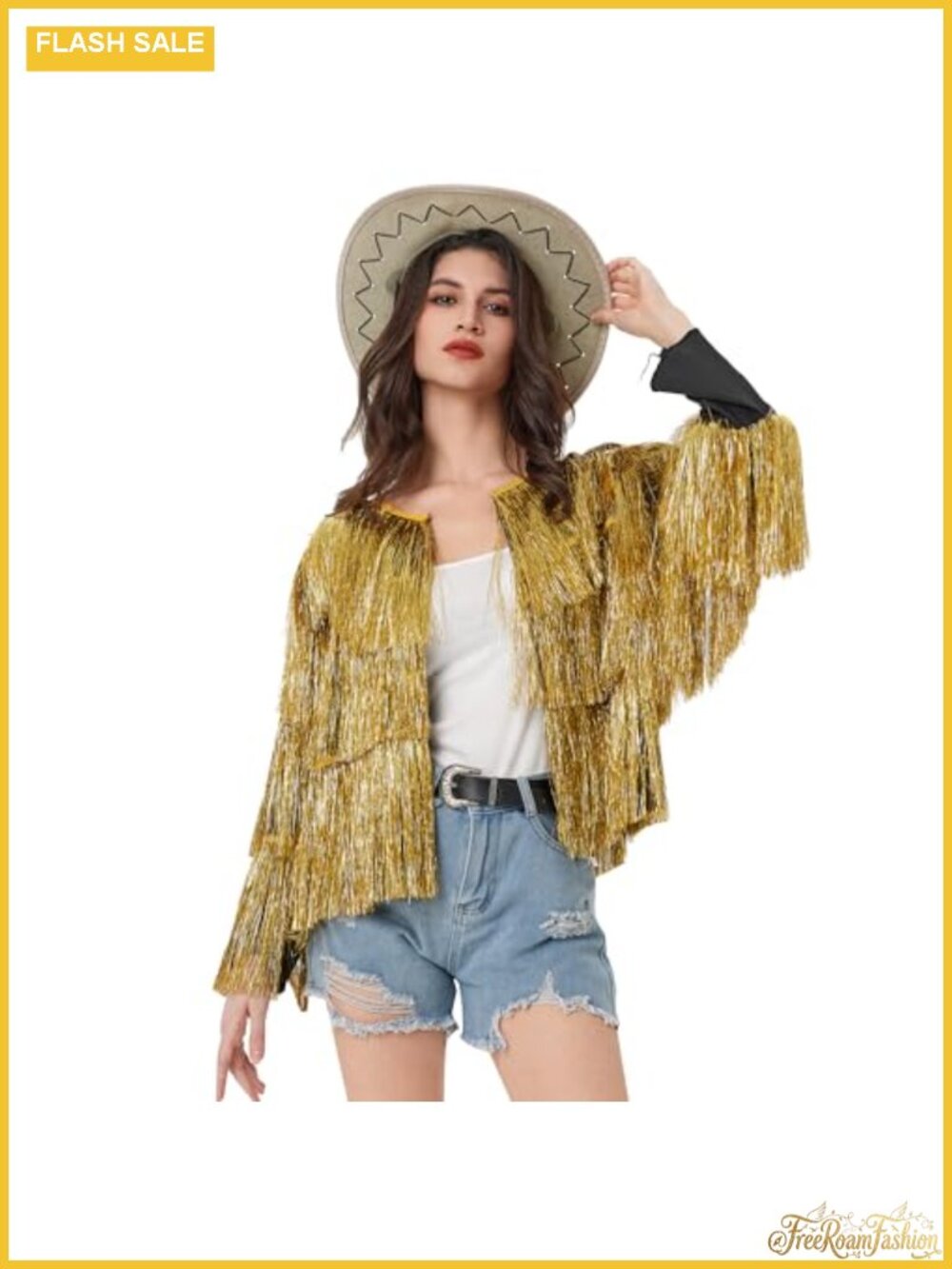 Sparkly Tinsel Fringe Jacket Long Sleeve Open Front for Party Festival